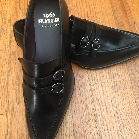 Black all leather double monk slip on main image 5